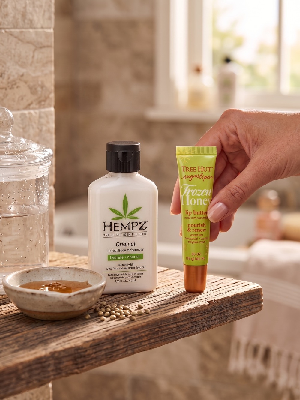 Hempz Original Body Lotion 2.25oz & Tree Hut Frozen Honey Lip Butter Duo NWOB